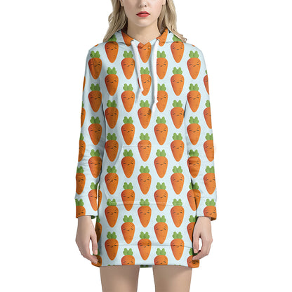 Smiling Carrot Pattern Print Hoodie Dress