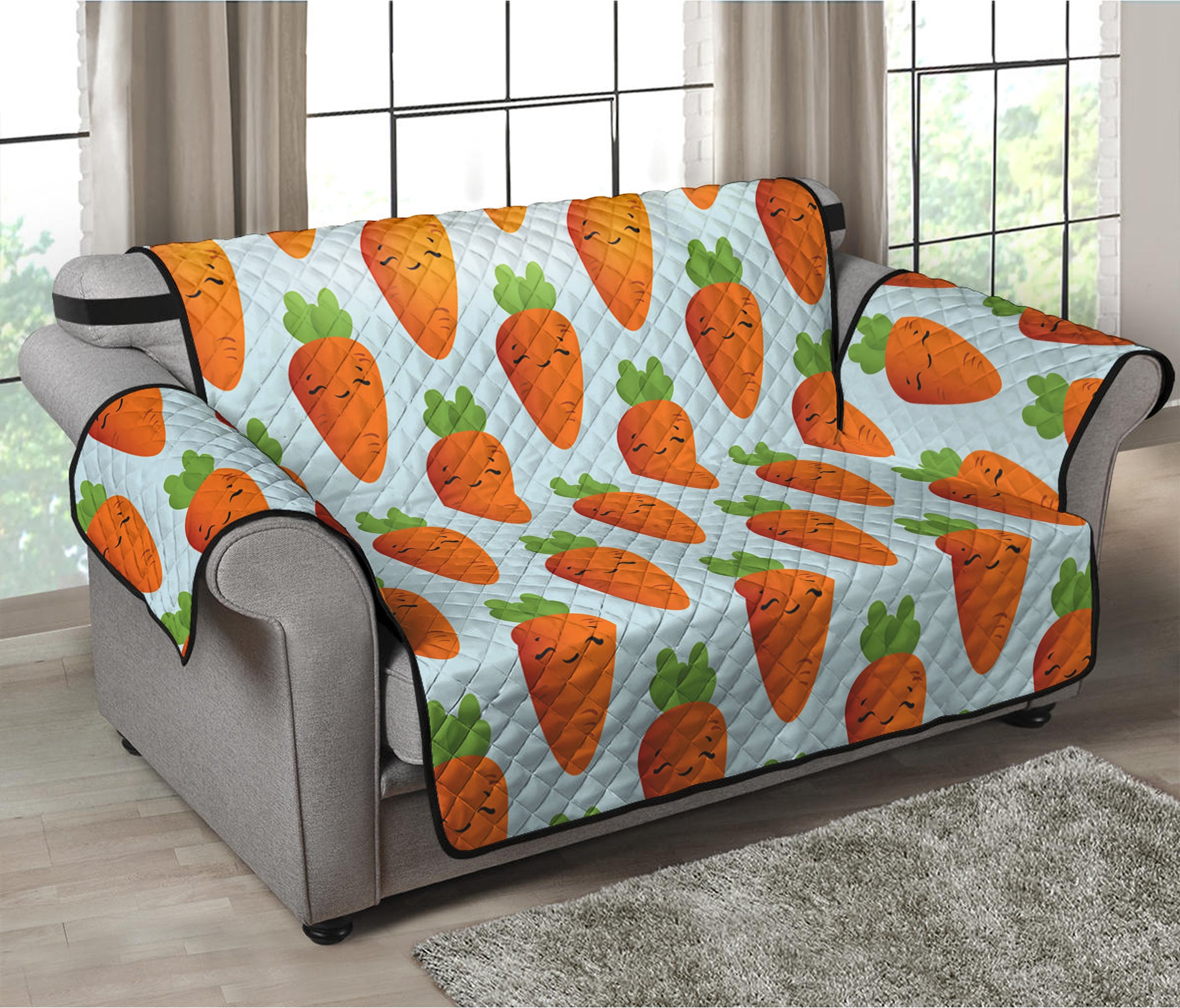 Smiling Carrot Pattern Print Loveseat Protector