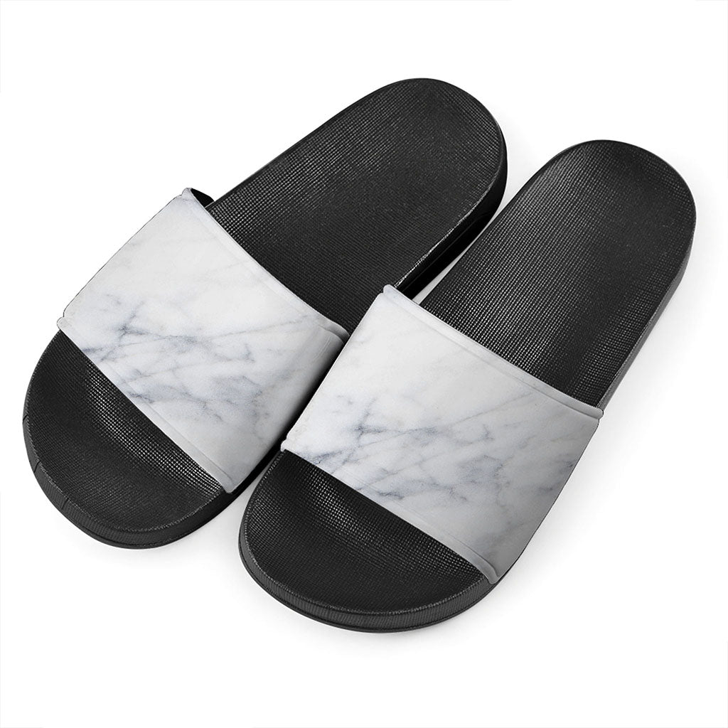 Smoke Grey Marble Print Black Slide Sandals