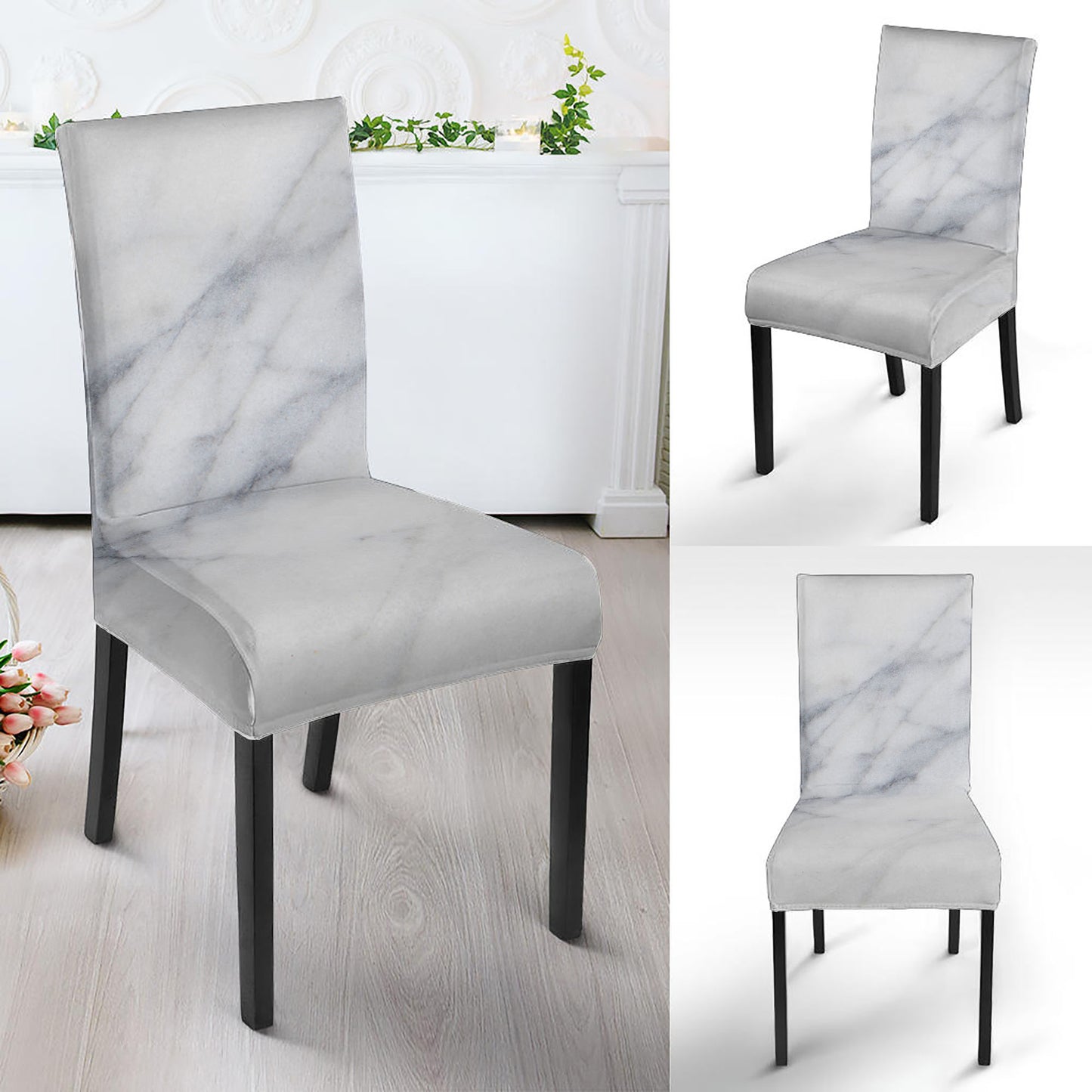 Smoke Grey Marble Print Dining Chair Slipcover