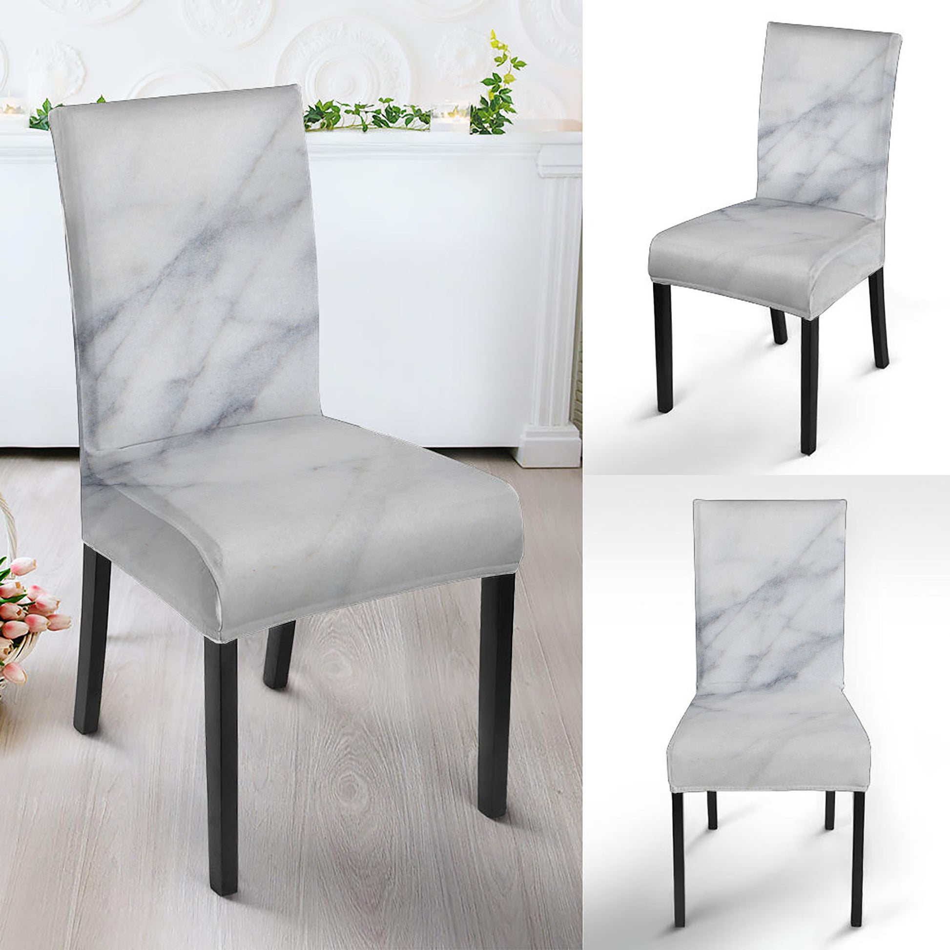 Smoke Grey Marble Print Dining Chair Slipcover