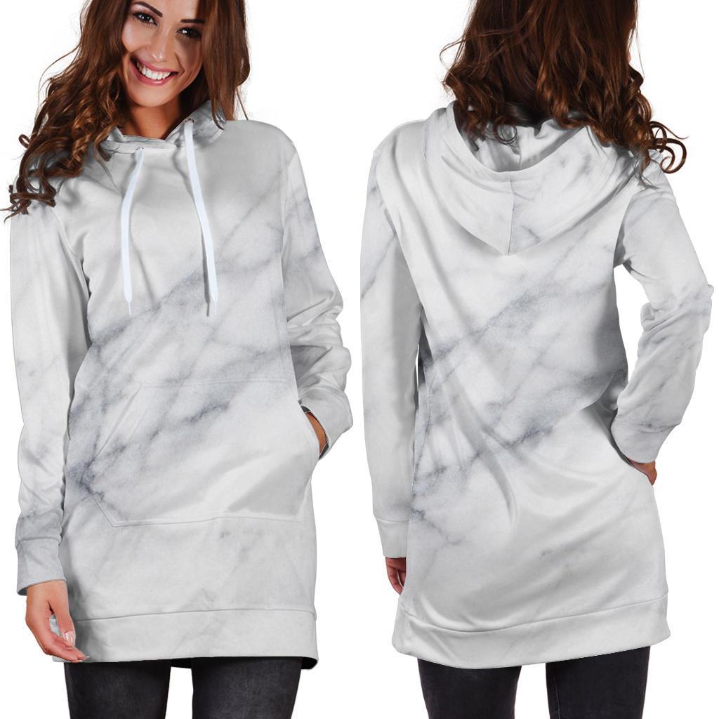 Smoke Grey Marble Print Hoodie Dress GearFrost