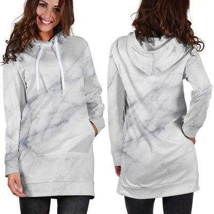 Smoke Grey Marble Print Hoodie Dress GearFrost