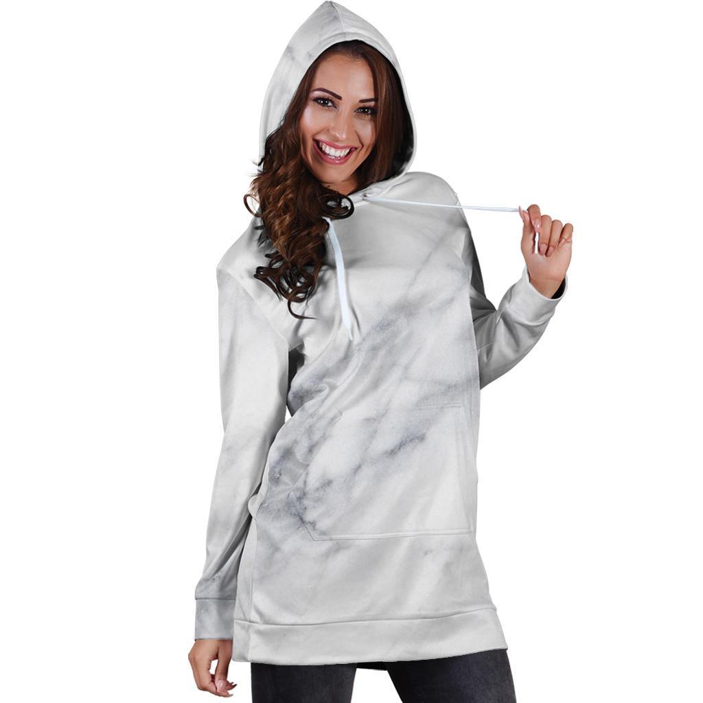 Smoke Grey Marble Print Hoodie Dress GearFrost