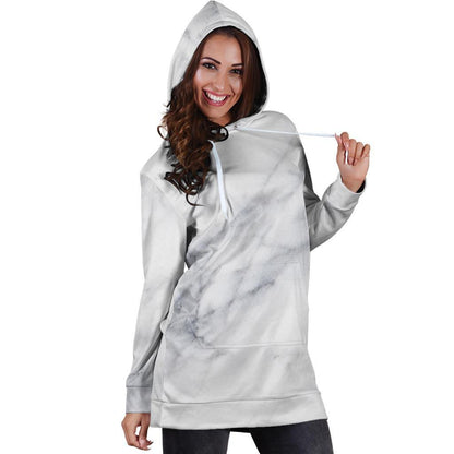 Smoke Grey Marble Print Hoodie Dress GearFrost