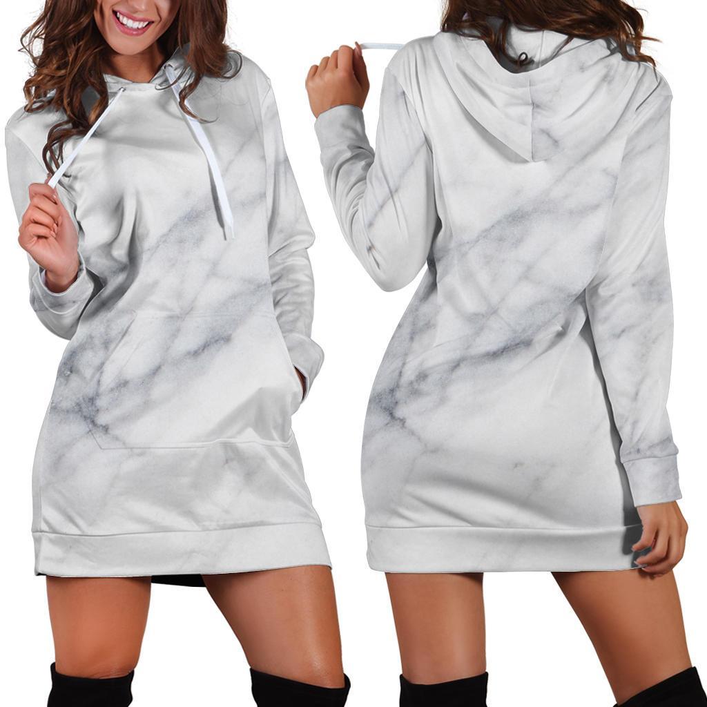 Smoke Grey Marble Print Hoodie Dress GearFrost