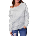 Smoke Grey Marble Print Off Shoulder Sweatshirt GearFrost