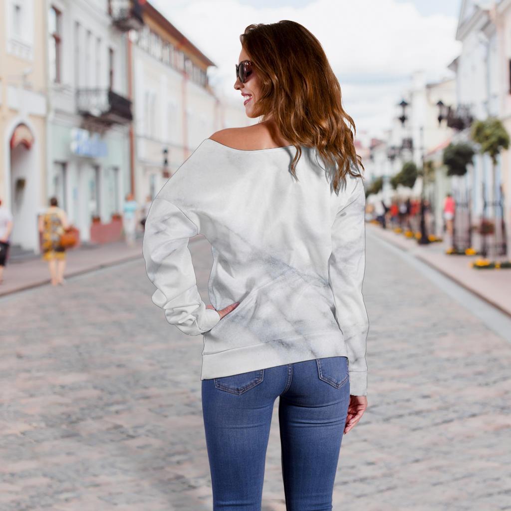 Smoke Grey Marble Print Off Shoulder Sweatshirt GearFrost