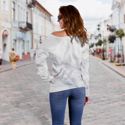 Smoke Grey Marble Print Off Shoulder Sweatshirt GearFrost