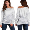 Smoke Grey Marble Print Off Shoulder Sweatshirt GearFrost