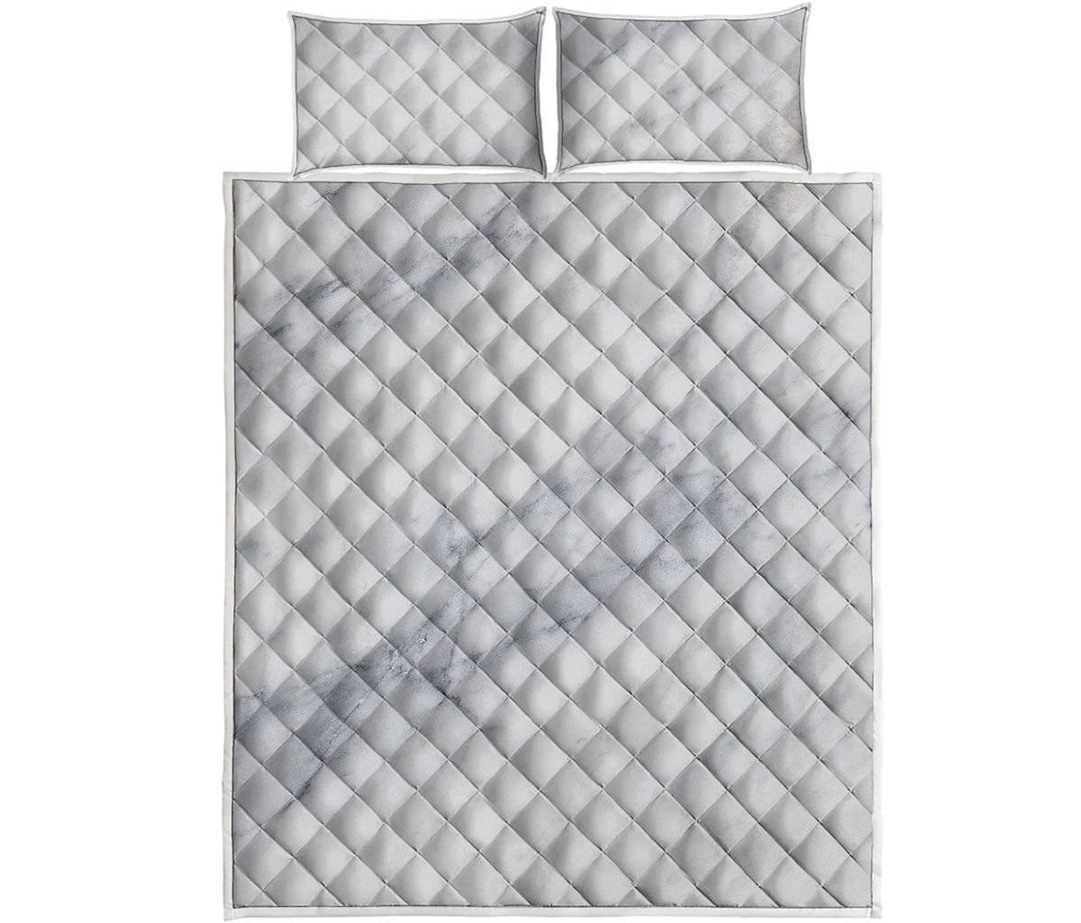 Smoke Grey Marble Print Quilt Bed Set