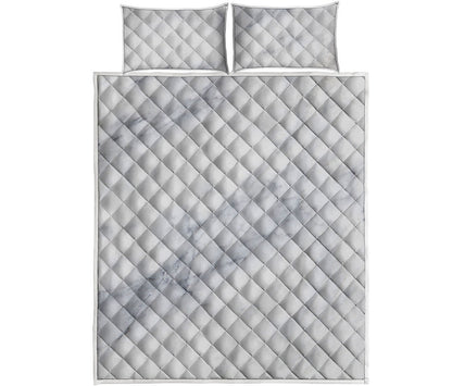 Smoke Grey Marble Print Quilt Bed Set