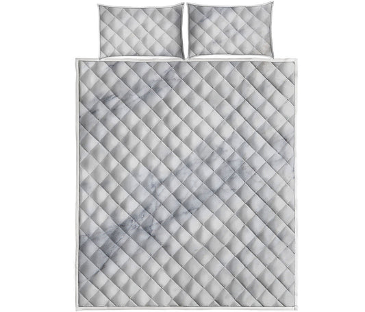 Smoke Grey Marble Print Quilt Bed Set