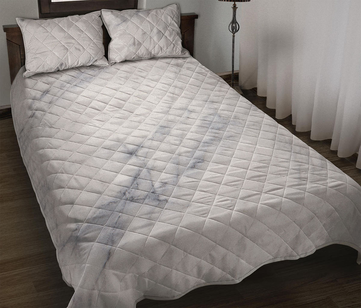 Smoke Grey Marble Print Quilt Bed Set