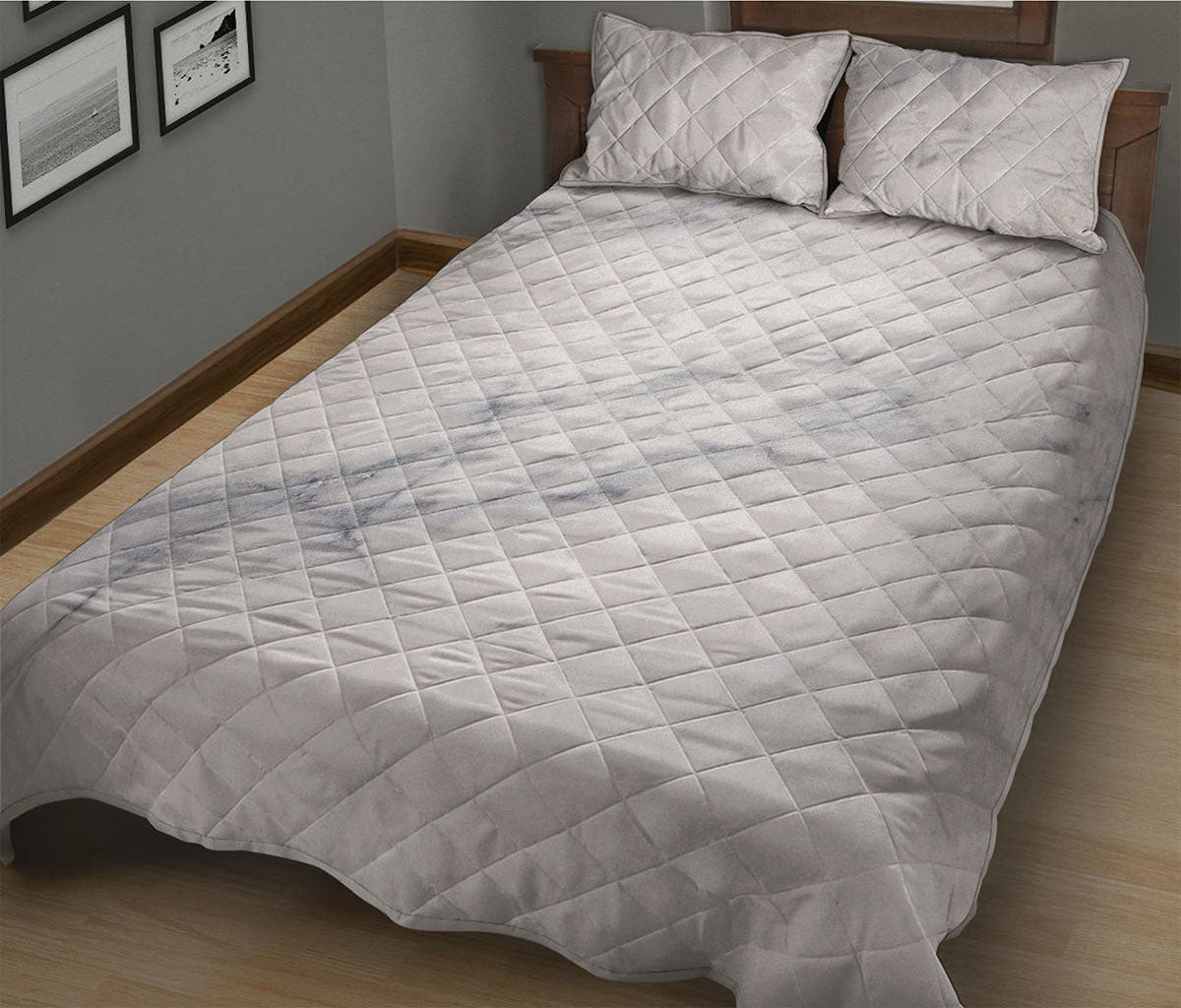 Smoke Grey Marble Print Quilt Bed Set