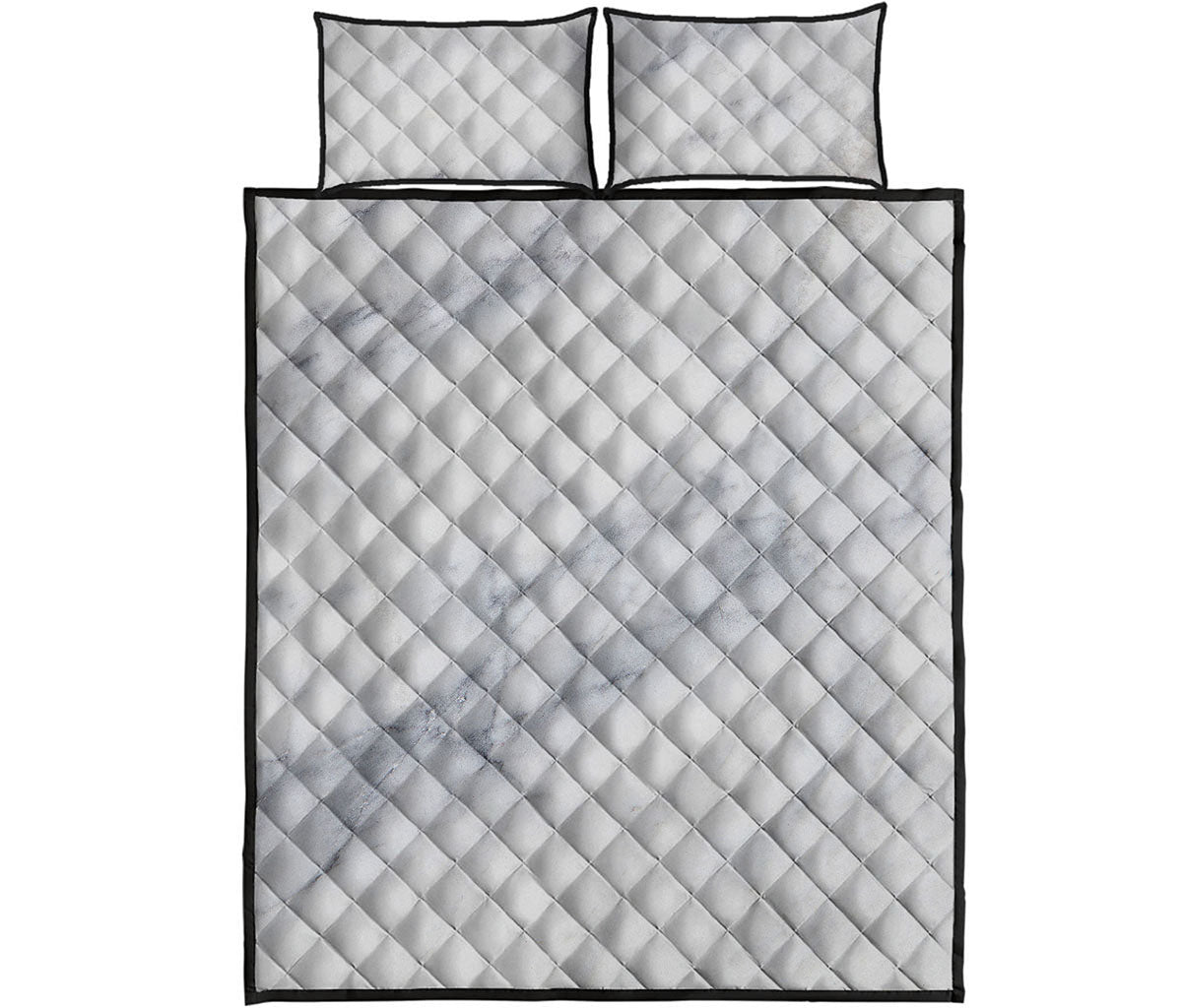 Smoke Grey Marble Print Quilt Bed Set