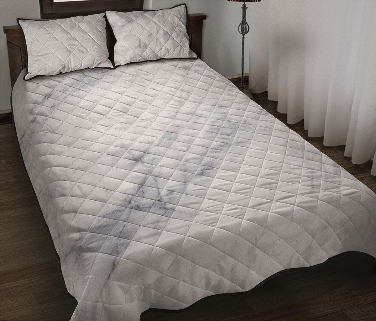 Smoke Grey Marble Print Quilt Bed Set