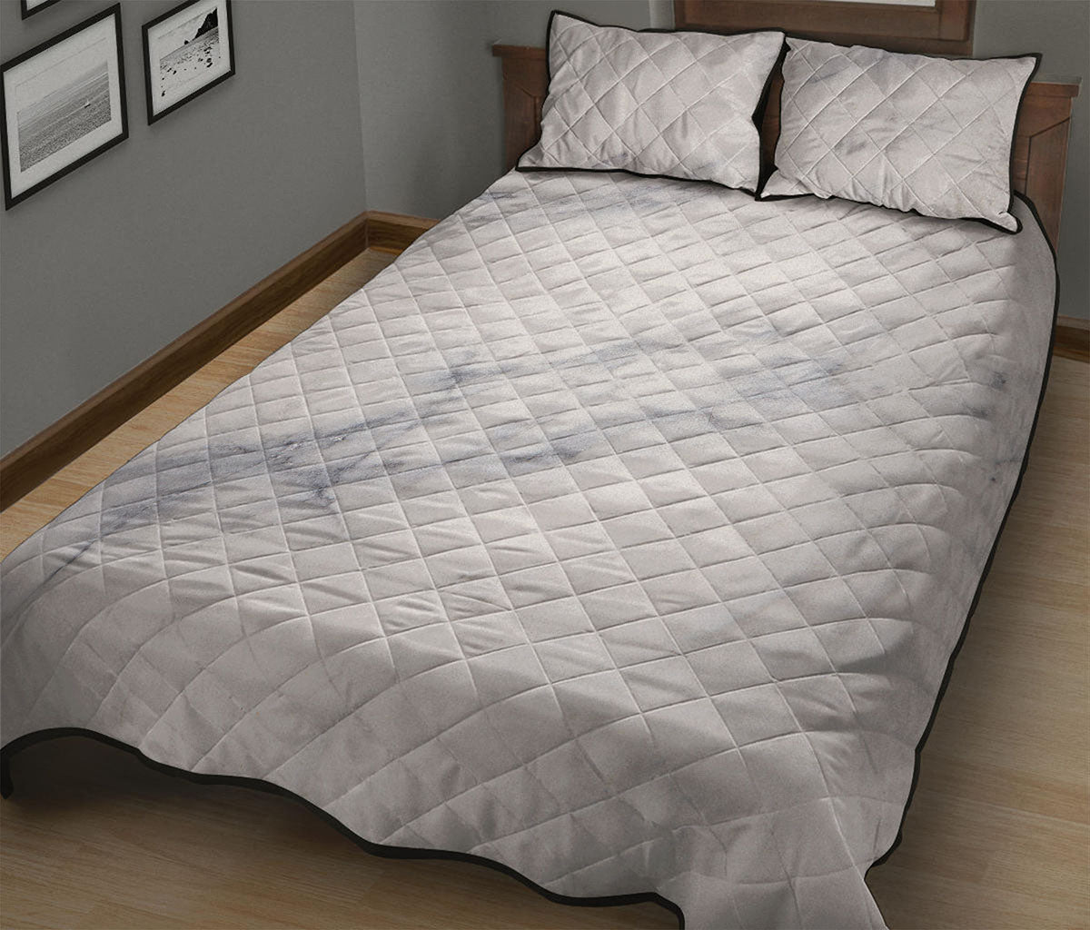 Smoke Grey Marble Print Quilt Bed Set
