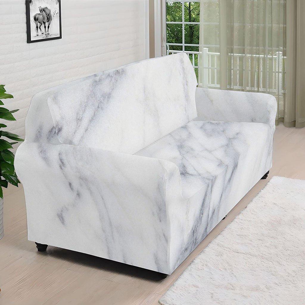 Smoke Grey Marble Print Sofa Cover