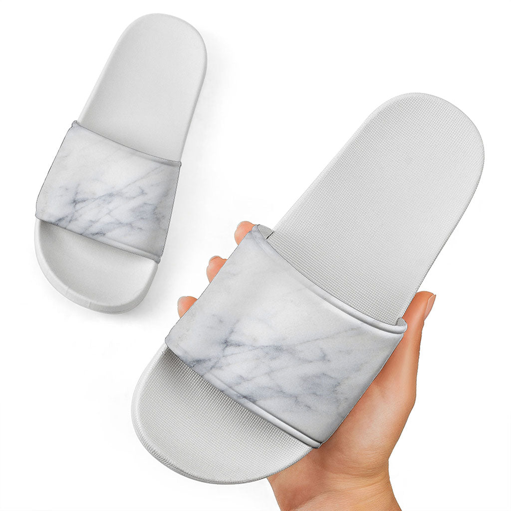 Smoke Grey Marble Print White Slide Sandals