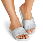 Smoke Grey Marble Print White Slide Sandals