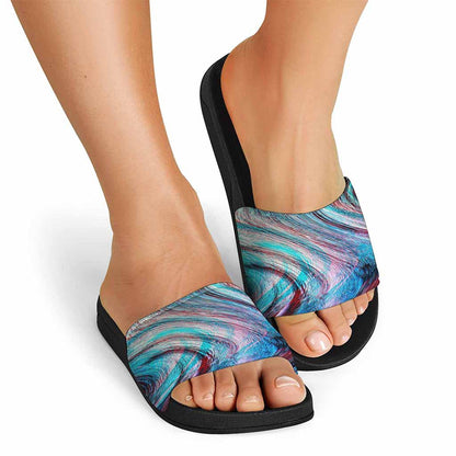 Smoke Psychedelic Trippy Print Black Slide Sandals