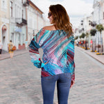 Smoke Psychedelic Trippy Print Off Shoulder Sweatshirt GearFrost