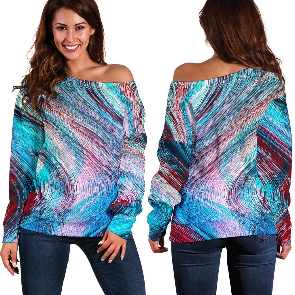 Smoke Psychedelic Trippy Print Off Shoulder Sweatshirt GearFrost