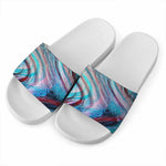 Smoke Psychedelic Trippy Print White Slide Sandals