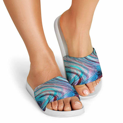 Smoke Psychedelic Trippy Print White Slide Sandals