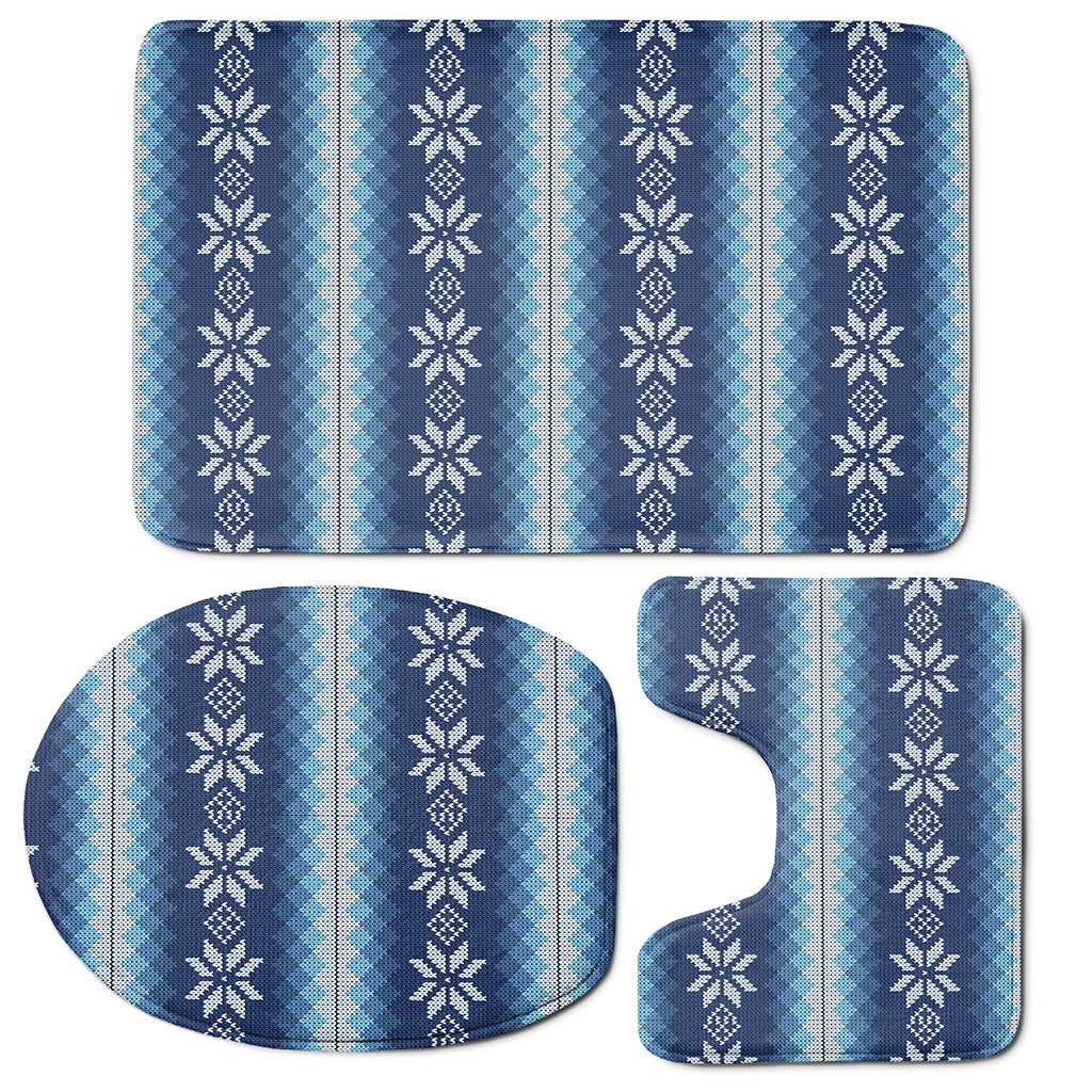 Snow Flower Knitted Pattern Print 3 Piece Bath Mat Set