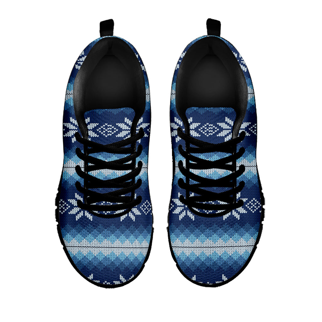Snow Flower Knitted Pattern Print Black Sneakers