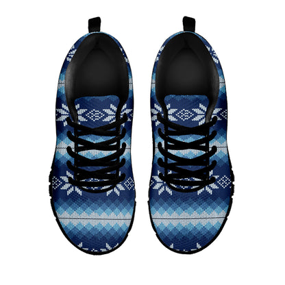 Snow Flower Knitted Pattern Print Black Sneakers