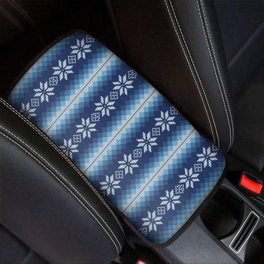 Snow Flower Knitted Pattern Print Car Center Console Cover