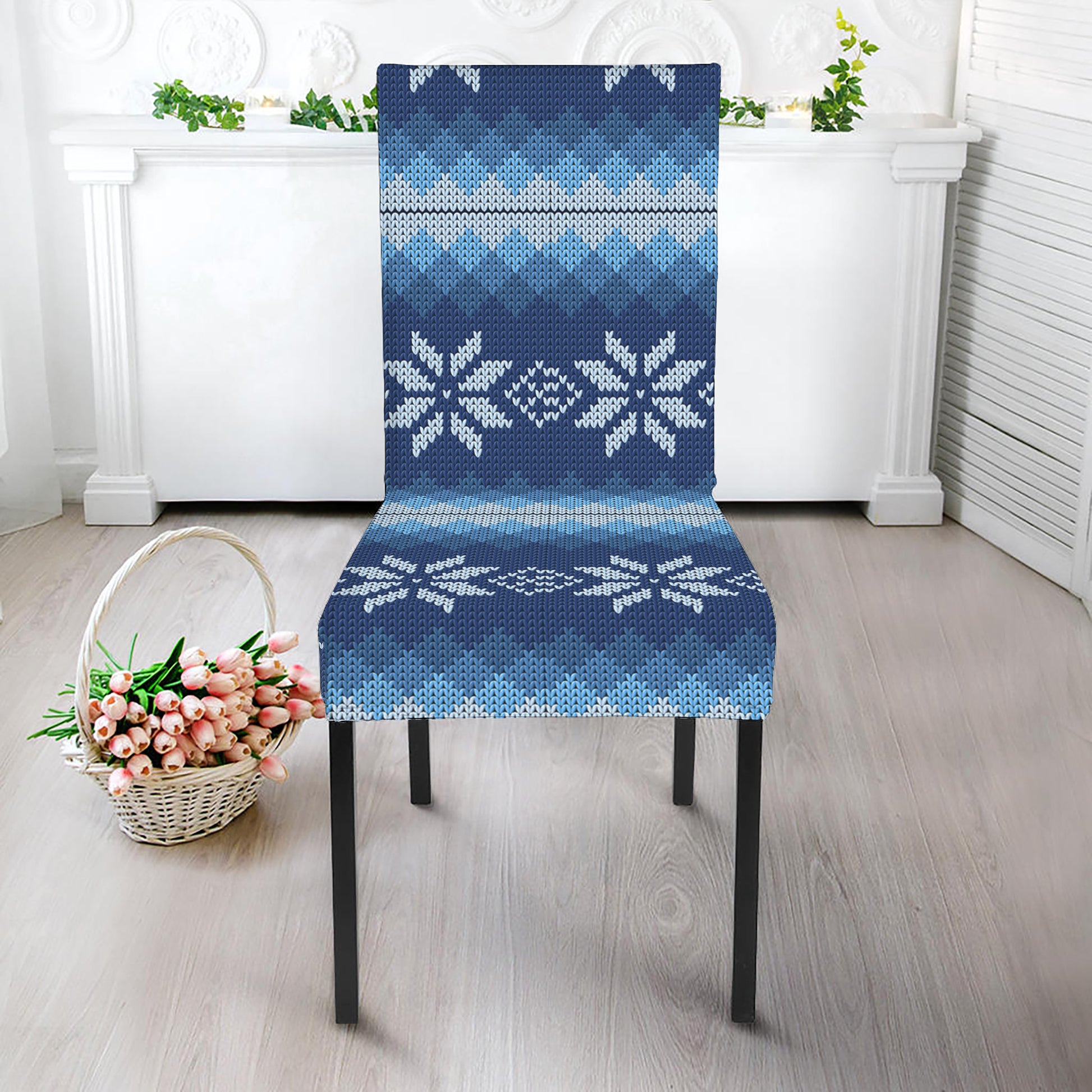 Snow Flower Knitted Pattern Print Dining Chair Slipcover