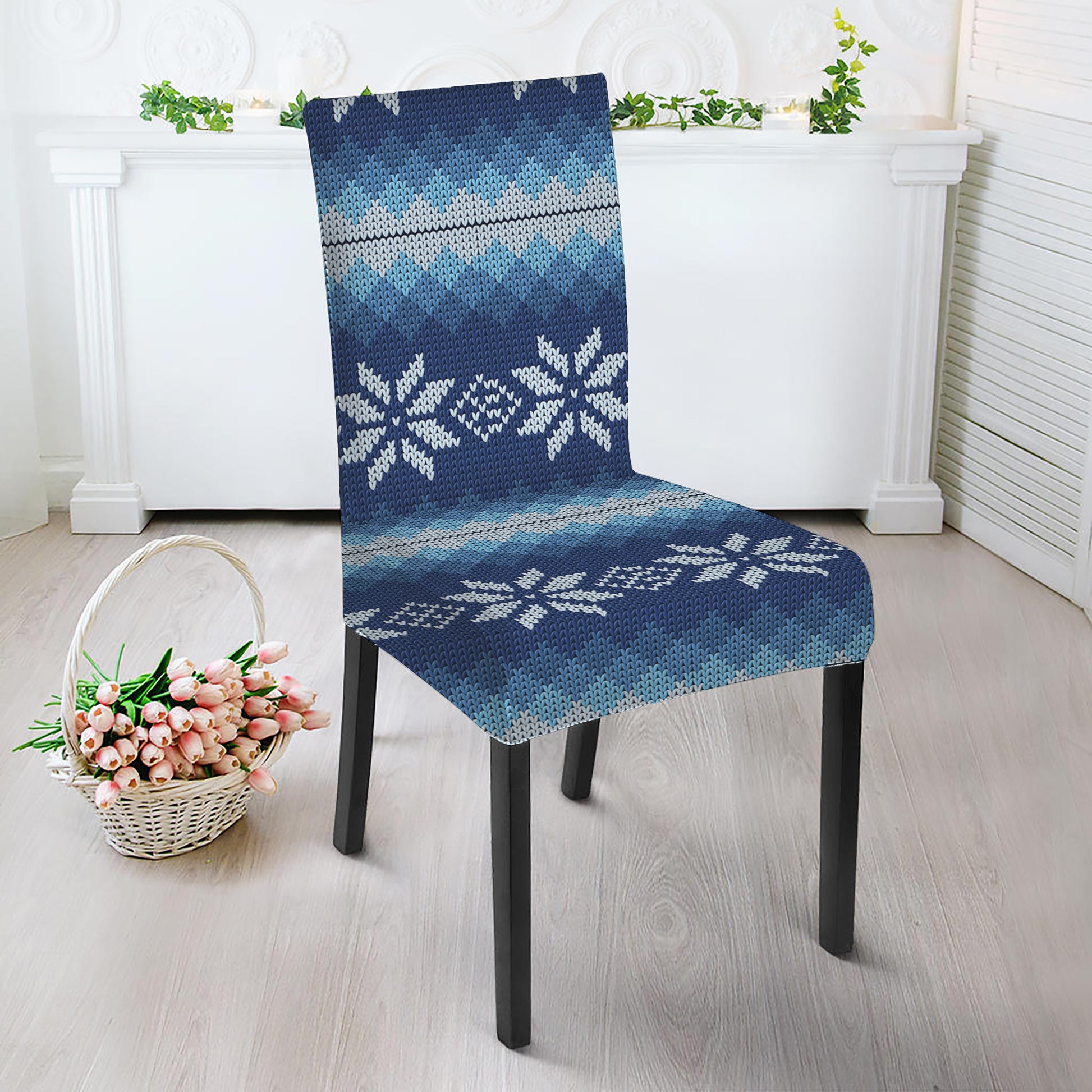 Snow Flower Knitted Pattern Print Dining Chair Slipcover