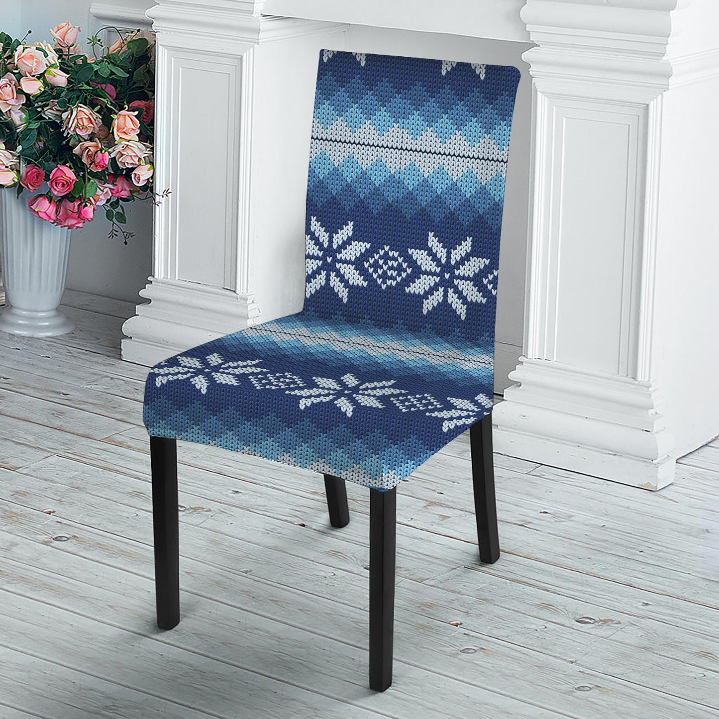 Snow Flower Knitted Pattern Print Dining Chair Slipcover