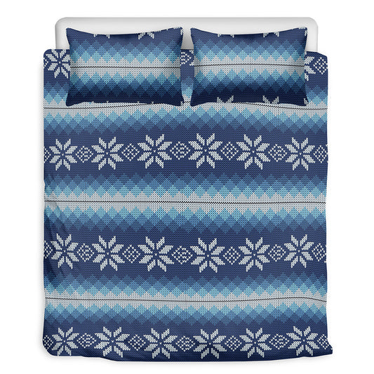 Snow Flower Knitted Pattern Print Duvet Cover Bedding Set