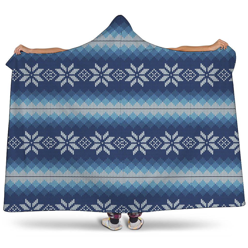 Snow Flower Knitted Pattern Print Hooded Blanket