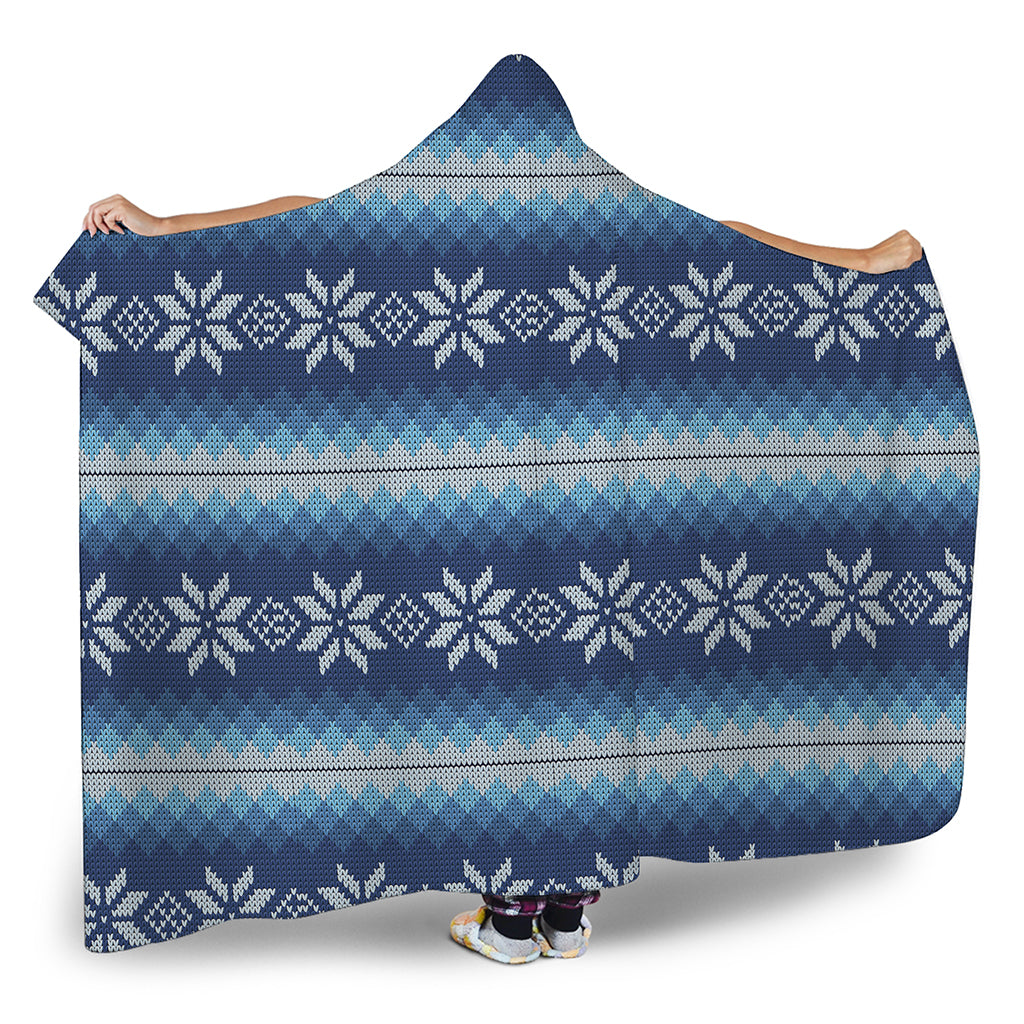 Snow Flower Knitted Pattern Print Hooded Blanket