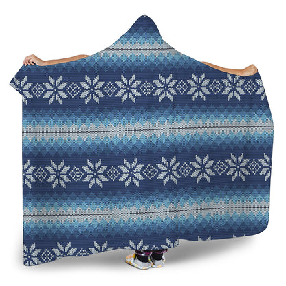Snow Flower Knitted Pattern Print Hooded Blanket
