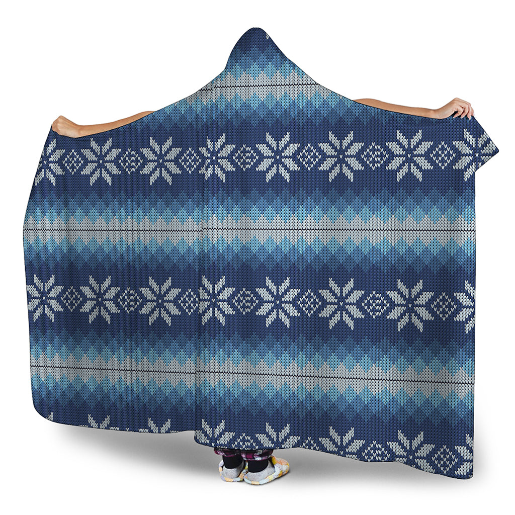 Snow Flower Knitted Pattern Print Hooded Blanket