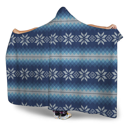 Snow Flower Knitted Pattern Print Hooded Blanket