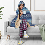 Snow Flower Knitted Pattern Print Hooded Blanket