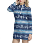 Snow Flower Knitted Pattern Print Hoodie Dress