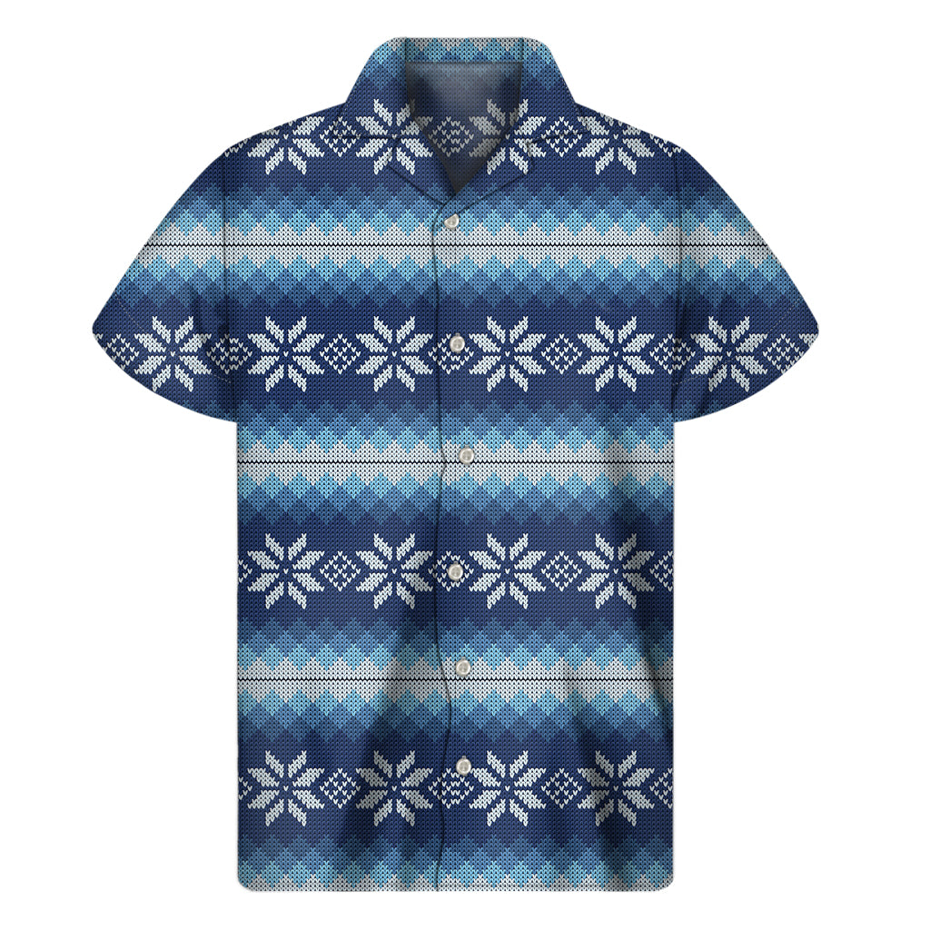 Snow Flower Knitted Pattern Print Men's Short Sleeve Shirt
