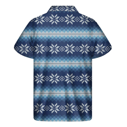 Snow Flower Knitted Pattern Print Men's Short Sleeve Shirt