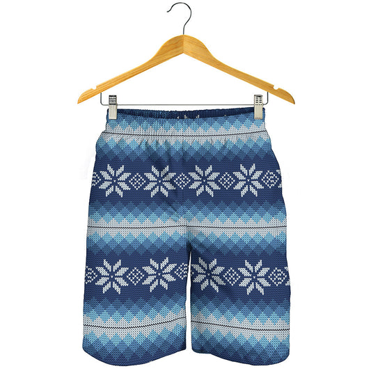 Snow Flower Knitted Pattern Print Men's Shorts