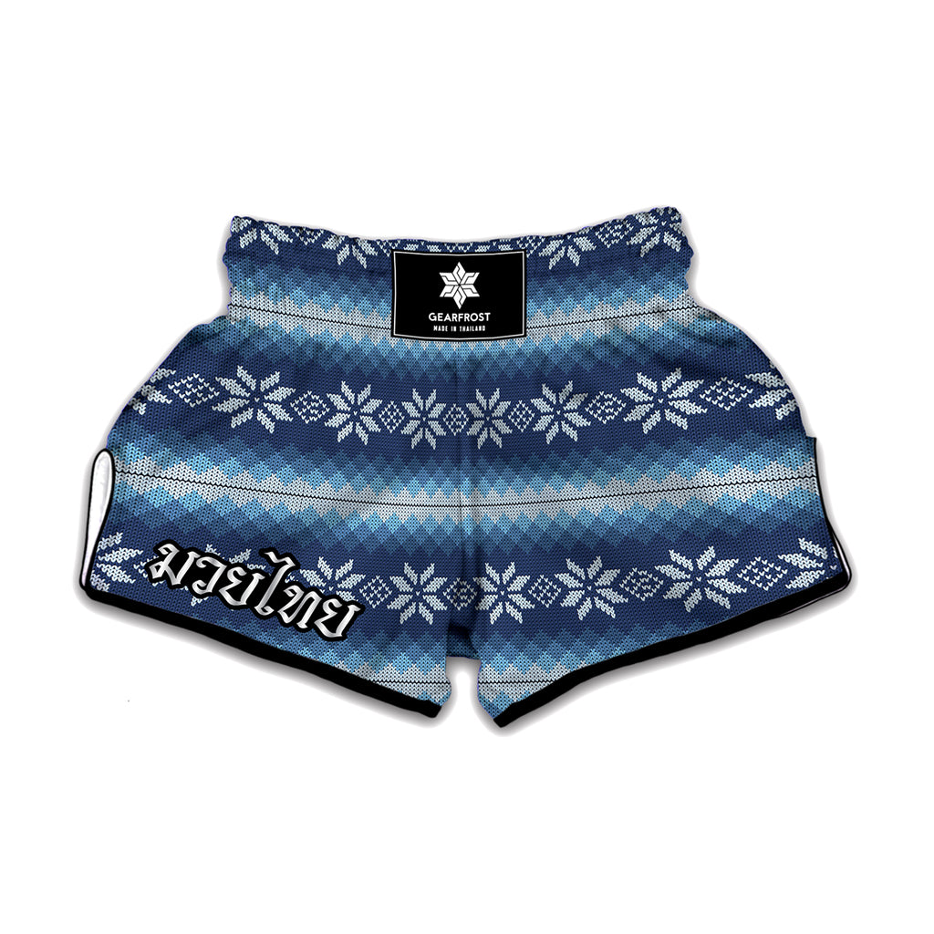 Snow Flower Knitted Pattern Print Muay Thai Boxing Shorts