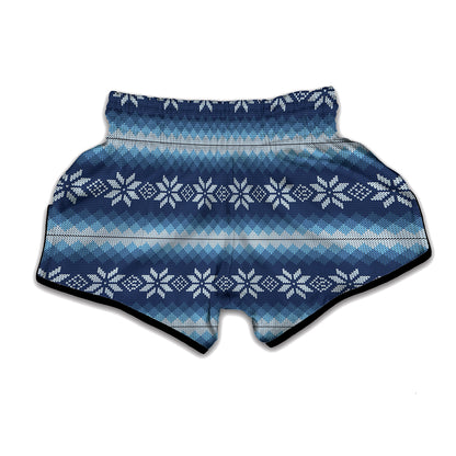 Snow Flower Knitted Pattern Print Muay Thai Boxing Shorts